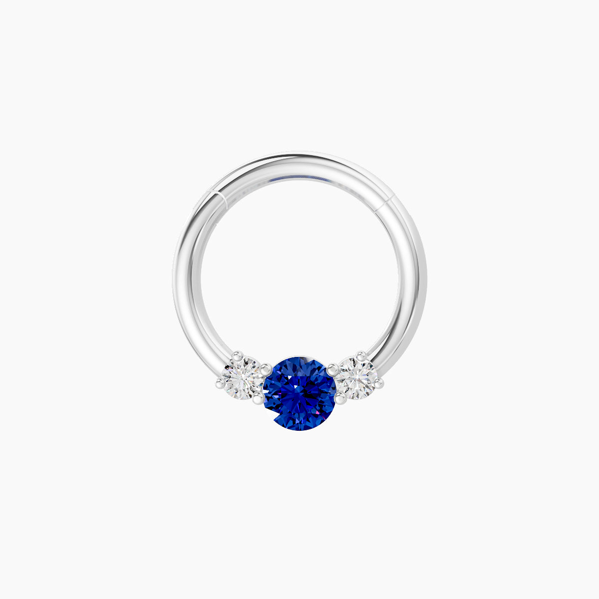Grace | 18k White Gold 8 mm Trilogy Round Sapphire & Diamond Daith Piercing