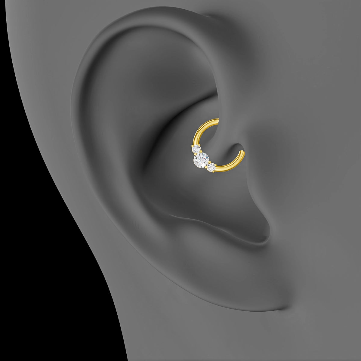 Grace | 18k Yellow Gold 8 mm Trilogy Round Diamond Daith Piercing