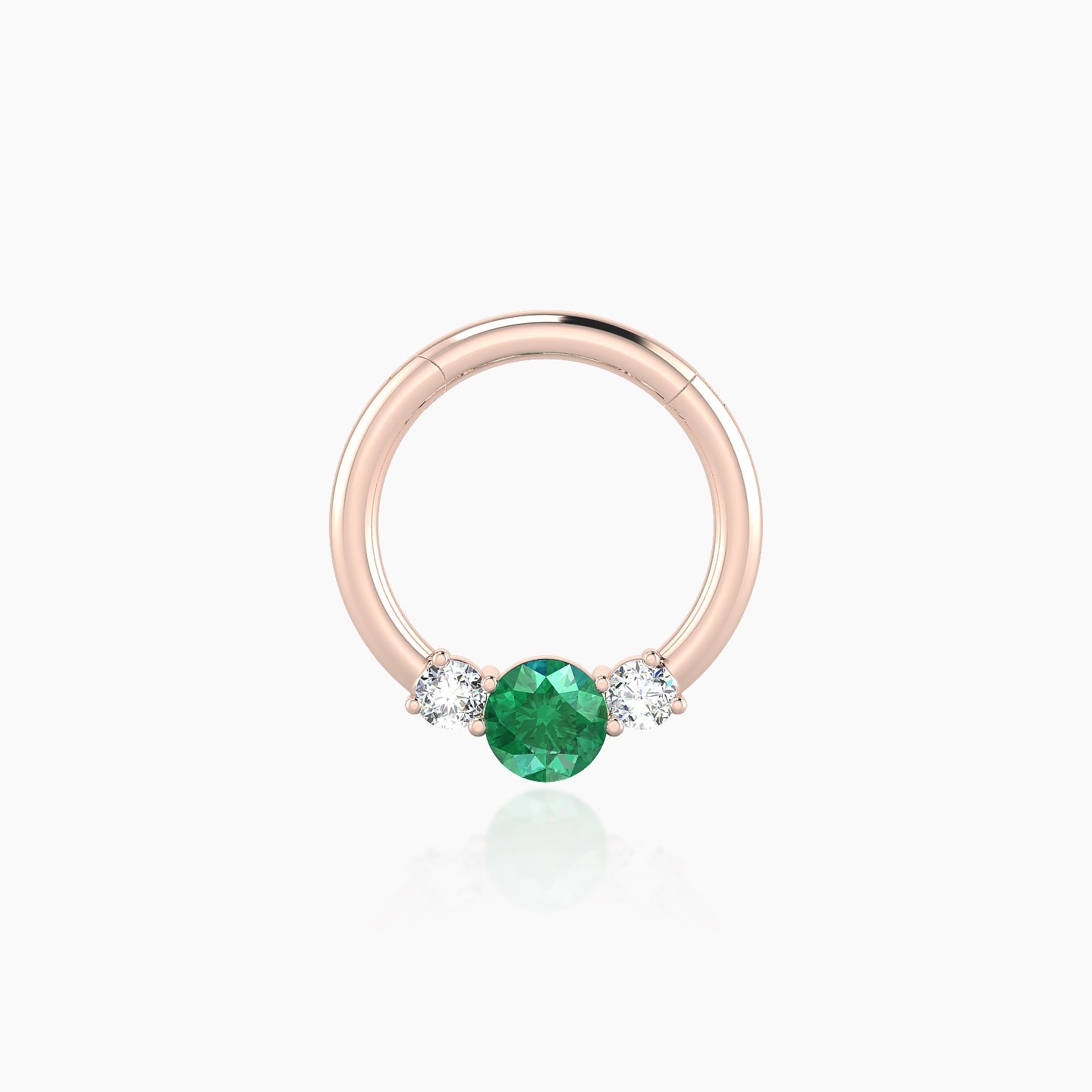 Grace | 18k Rose Gold 8 mm Trilogy Round Emerald & Diamond Daith Piercing