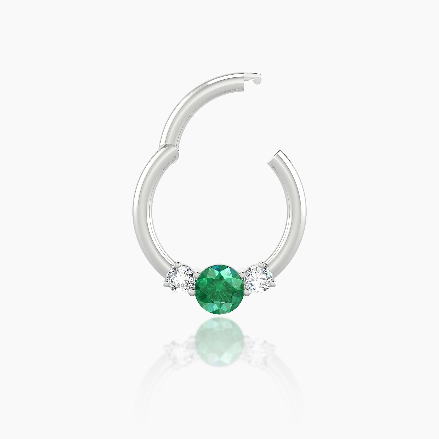 Grace | 18k White Gold 8 mm Trilogy Round Emerald & Diamond Daith Piercing