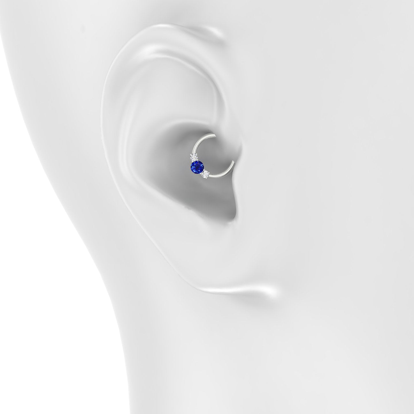 Grace | 18k White Gold 8 mm Trilogy Round Sapphire & Diamond Daith Piercing