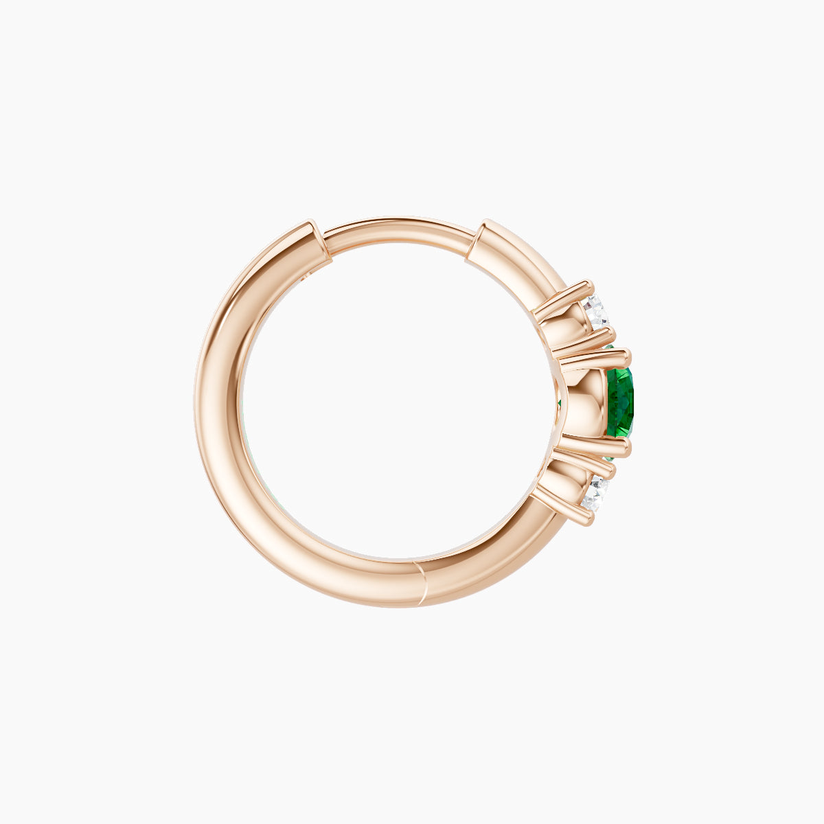Grace | 18k Rose Gold 8 mm Trilogy Round Emerald & Diamond Hoop Piercing