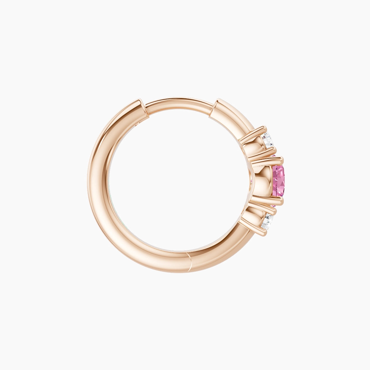 Grace | 18k Rose Gold 8 mm Trilogy Round Pink Sapphire & Diamond Hoop Piercing
