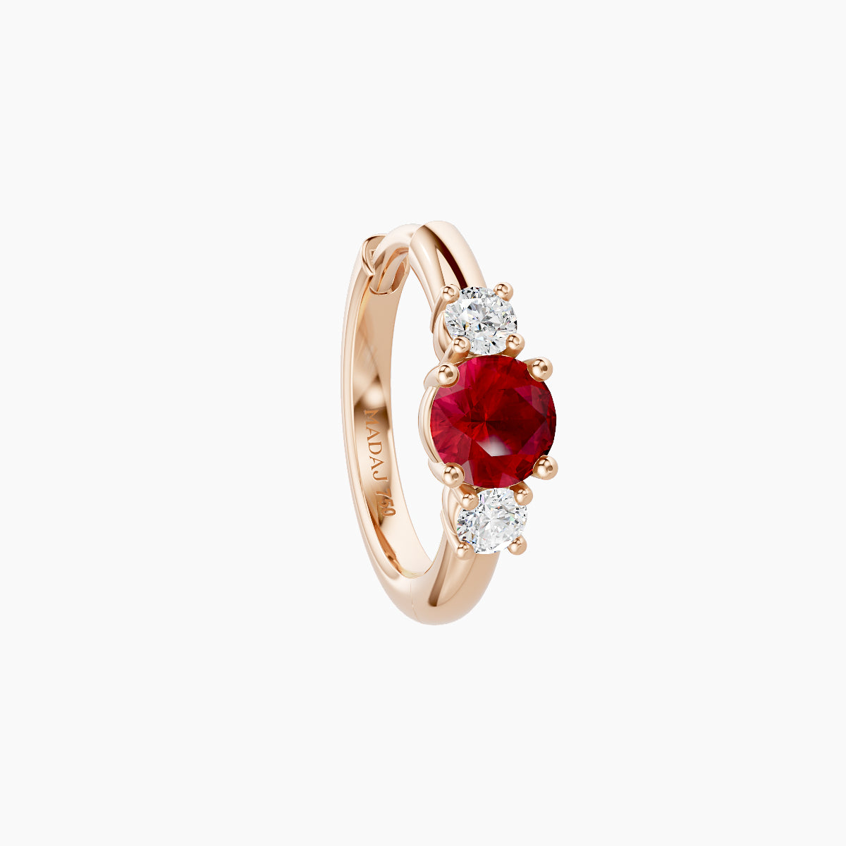 Grace | 18k Rose Gold 8 mm Trilogy Round Ruby & Diamond Hoop Piercing