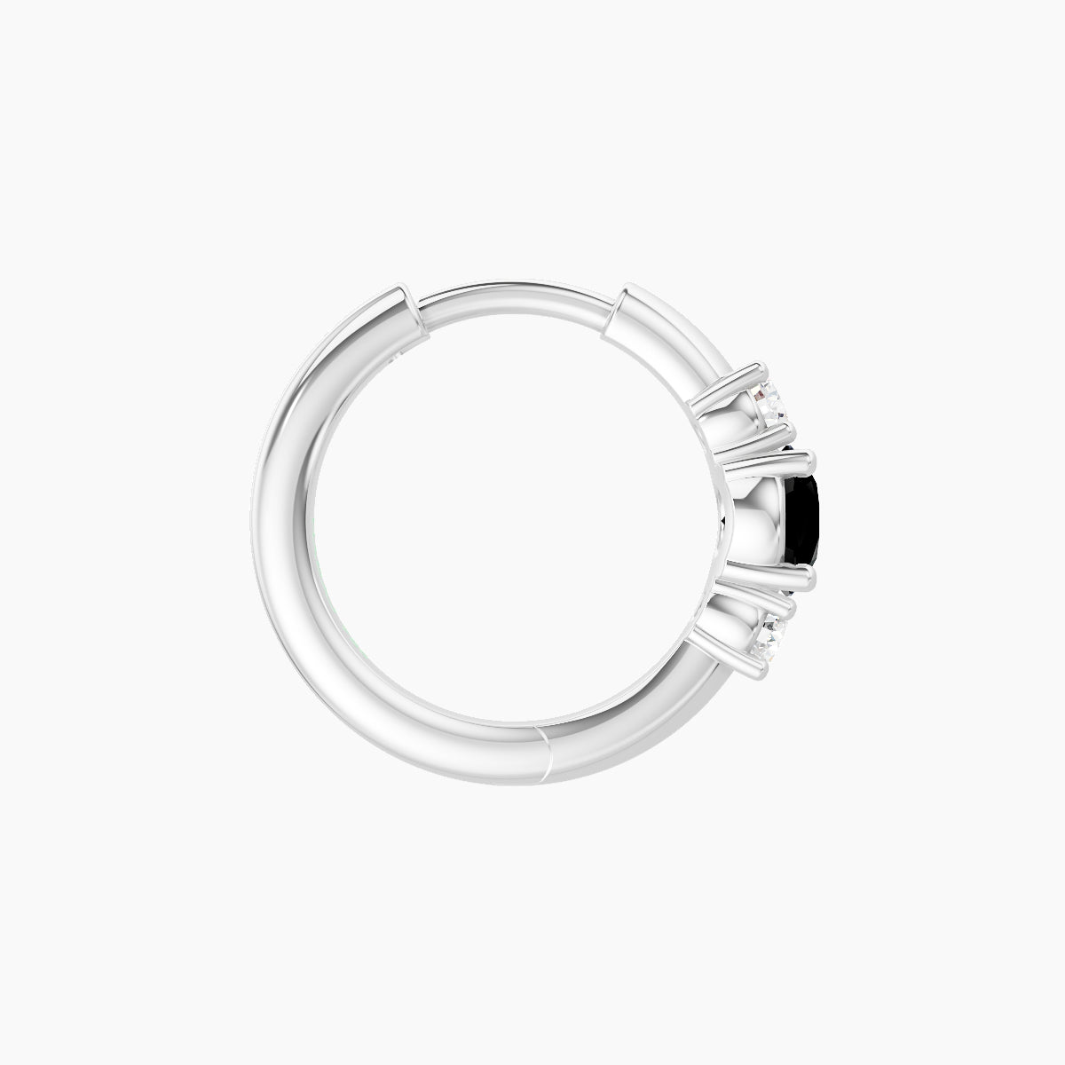 Grace | 18k White Gold 8 mm Trilogy Round Black Diamond & Diamond Hoop Piercing