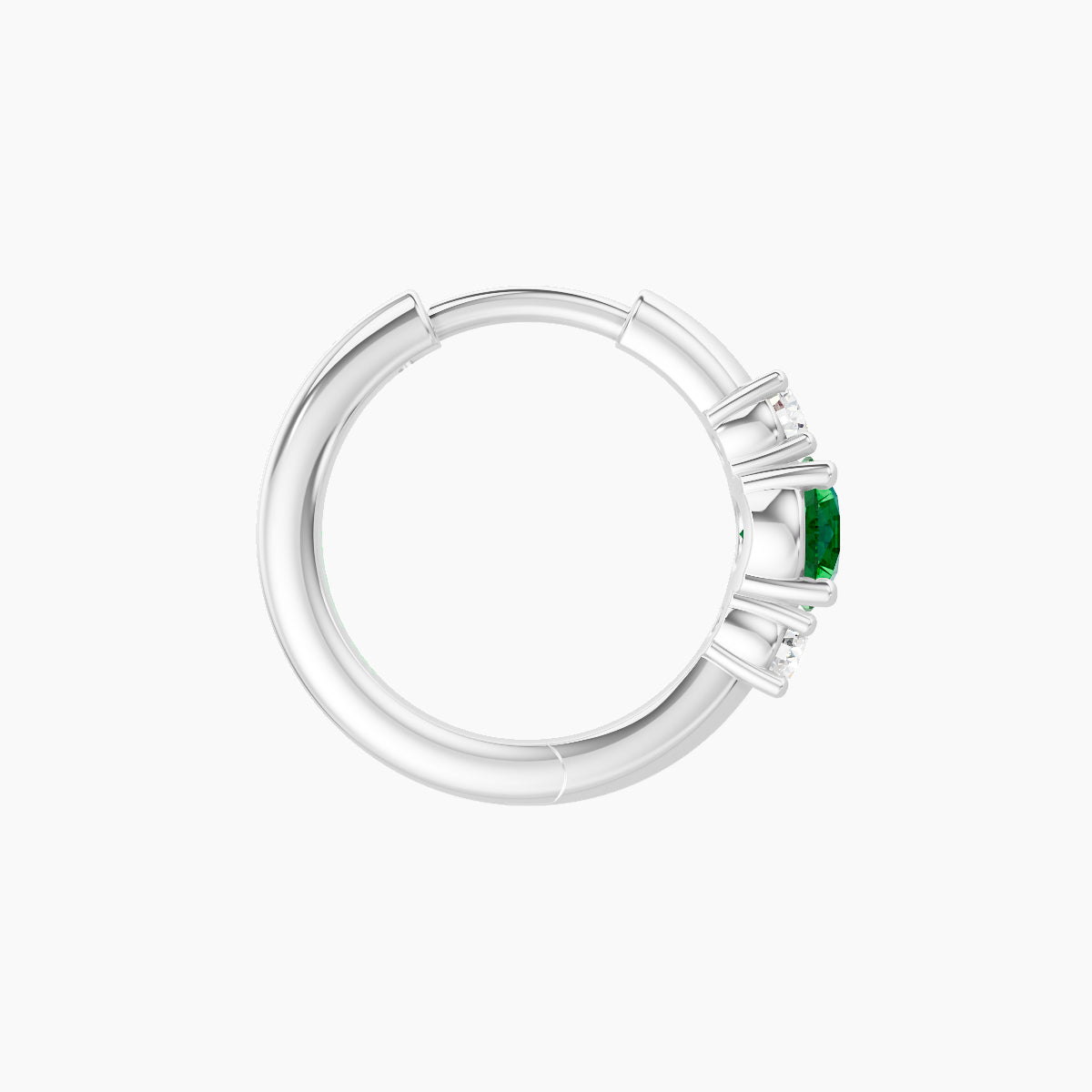 Grace | 18k White Gold 8 mm Trilogy Round Emerald & Diamond Hoop Piercing
