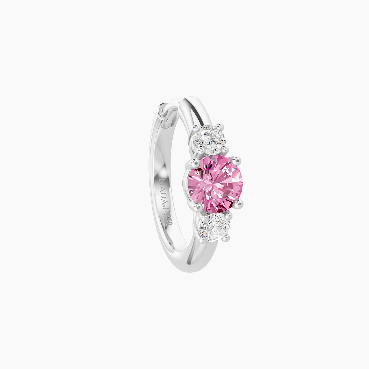 Grace | 18k White Gold 8 mm Trilogy Round Pink Sapphire & Diamond Hoop Piercing