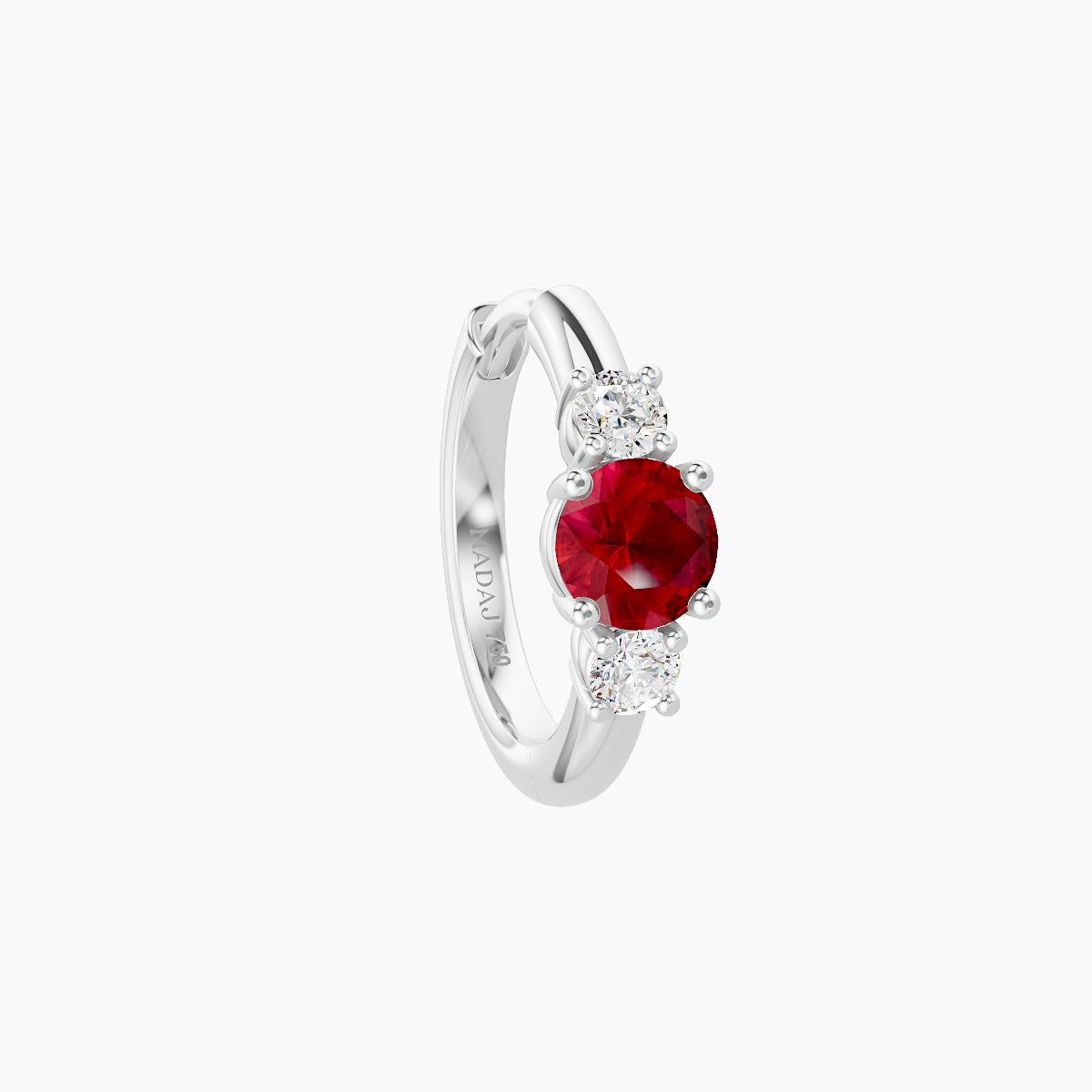 Grace | 18k White Gold 8 mm Trilogy Round Ruby & Diamond Hoop Piercing