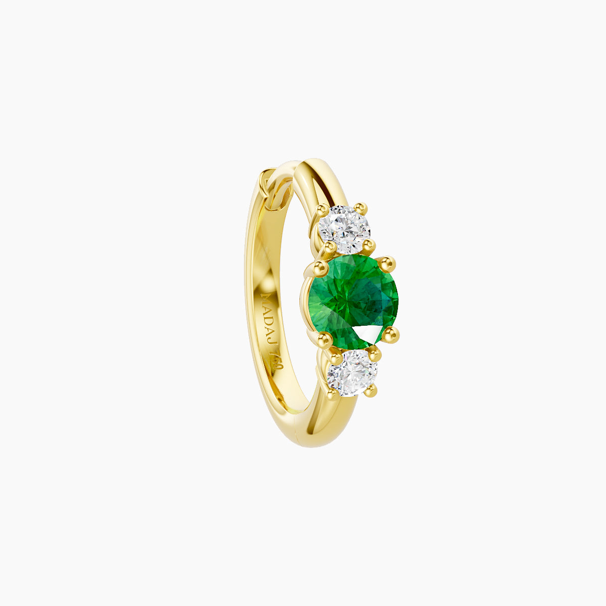 Grace | 18k Yellow Gold 8 mm Trilogy Round Emerald & Diamond Hoop Piercing