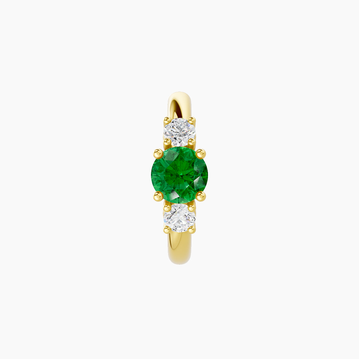 Grace | 18k Yellow Gold 8 mm Trilogy Round Emerald & Diamond Hoop Piercing