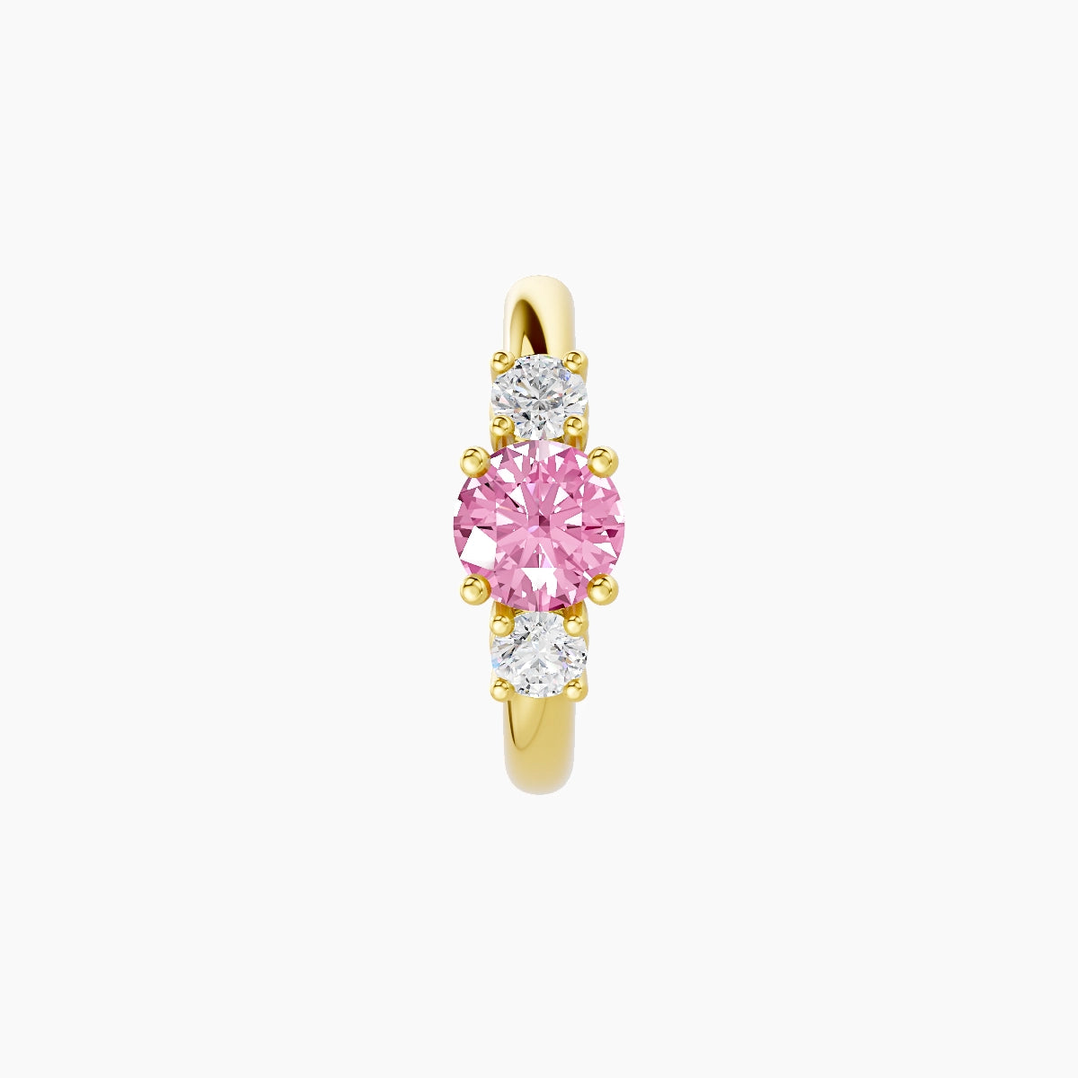 Grace | 18k Yellow Gold 8 mm Trilogy Round Pink Sapphire & Diamond Hoop Piercing