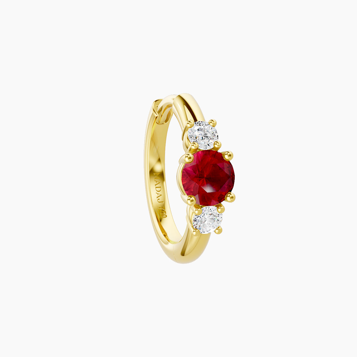 Grace | 18k Yellow Gold 8 mm Trilogy Round Ruby & Diamond Hoop Piercing