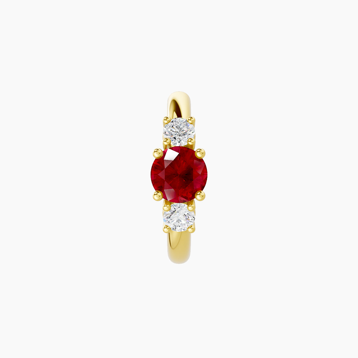 Grace | 18k Yellow Gold 8 mm Trilogy Round Ruby & Diamond Hoop Piercing