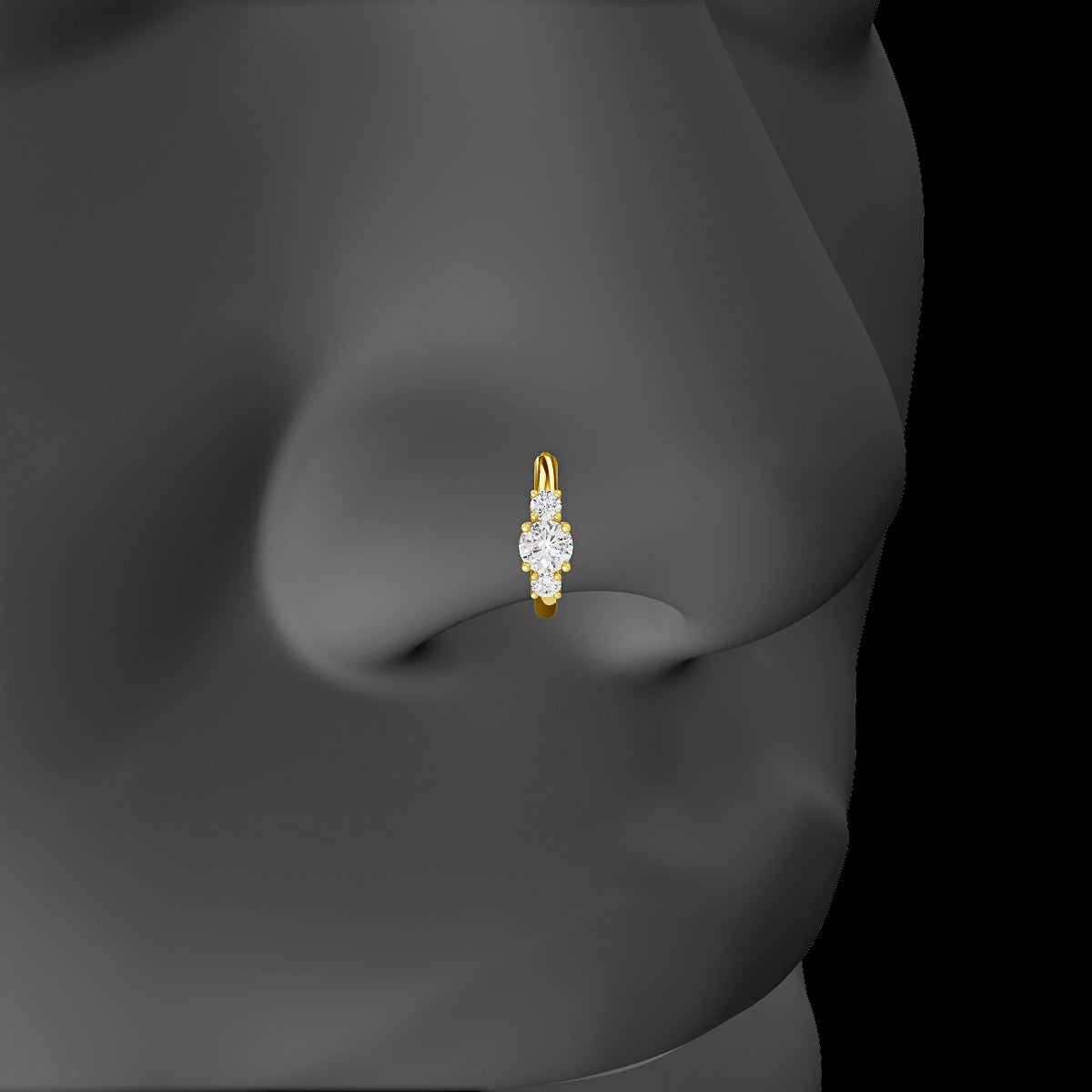 Grace | 18k Yellow Gold 8 mm Trilogy Round Diamond Nose Ring Piercing
