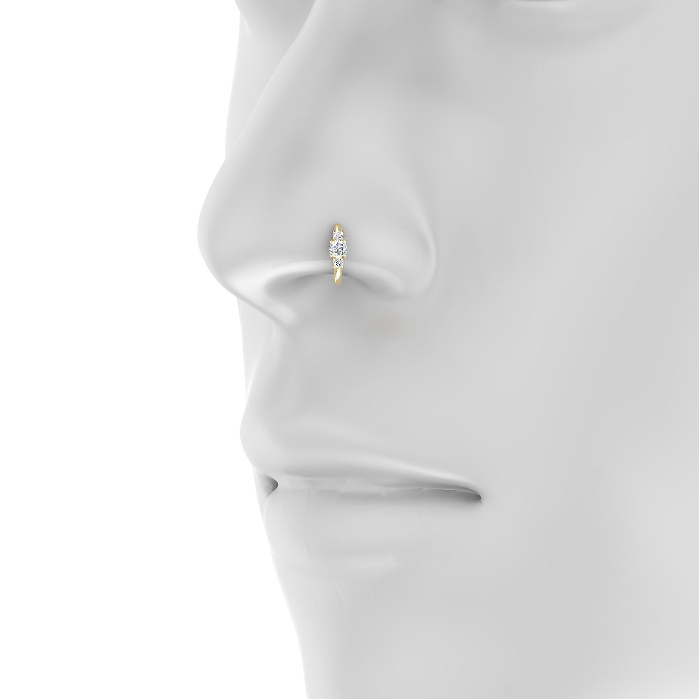 Grace | 18k Yellow Gold 8 mm Trilogy Round Diamond Nose Ring Piercing