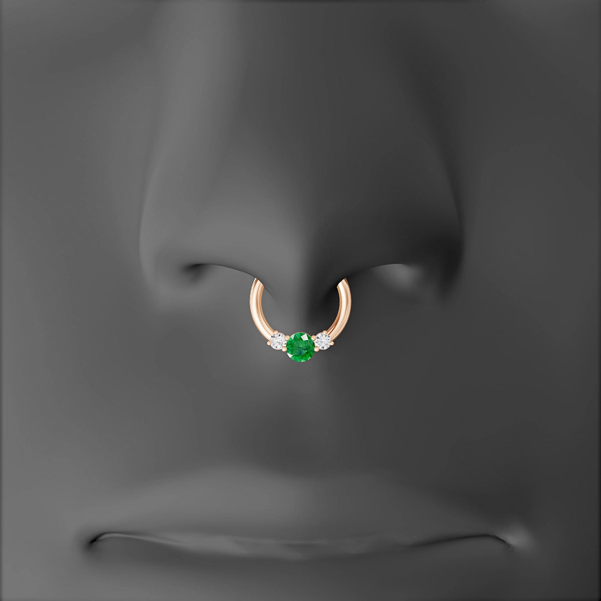 Grace | 18k Rose Gold 8 mm Trilogy Round Emerald & Diamond Septum Piercing
