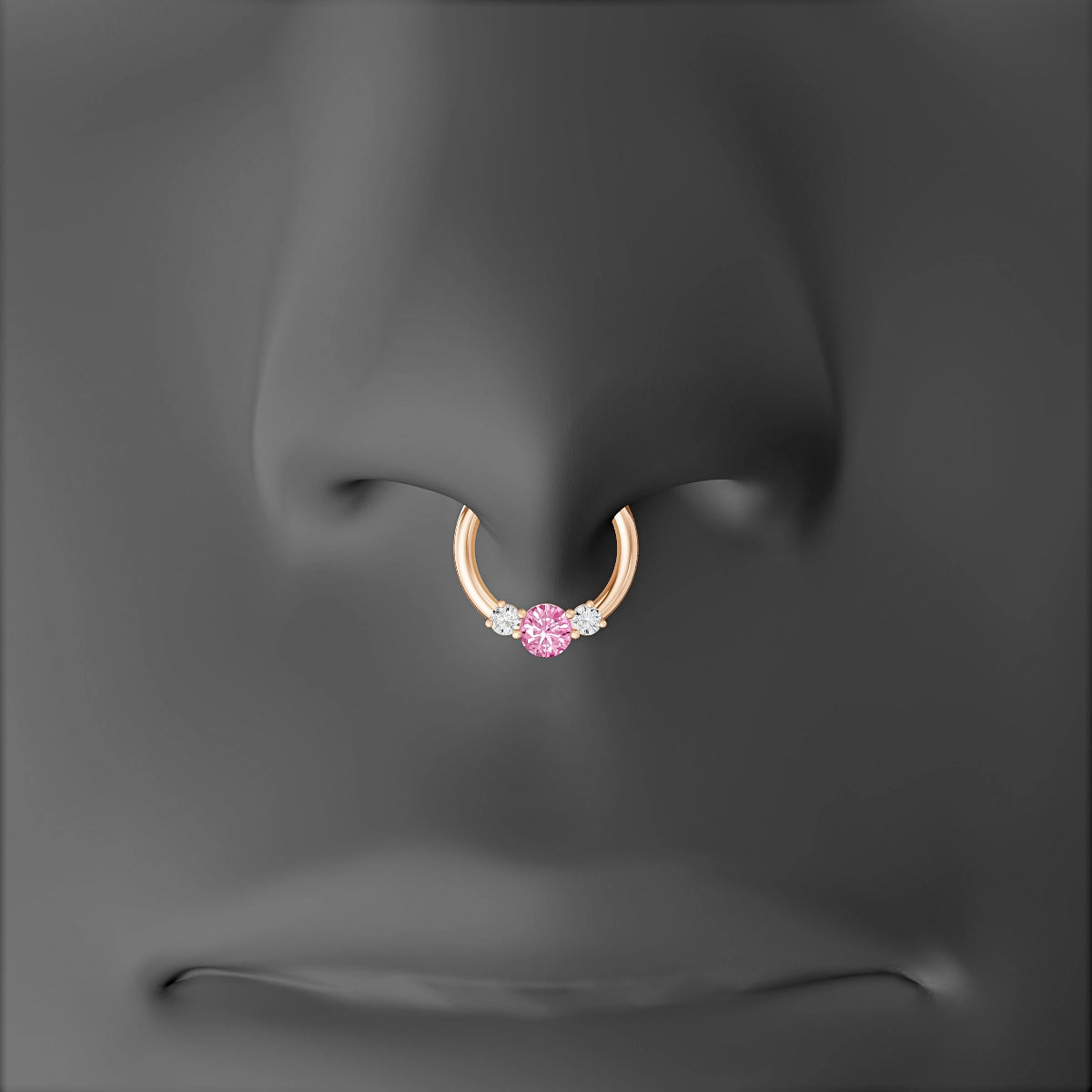 Grace | 18k Rose Gold 8 mm Trilogy Round Pink Sapphire & Diamond Septum Piercing
