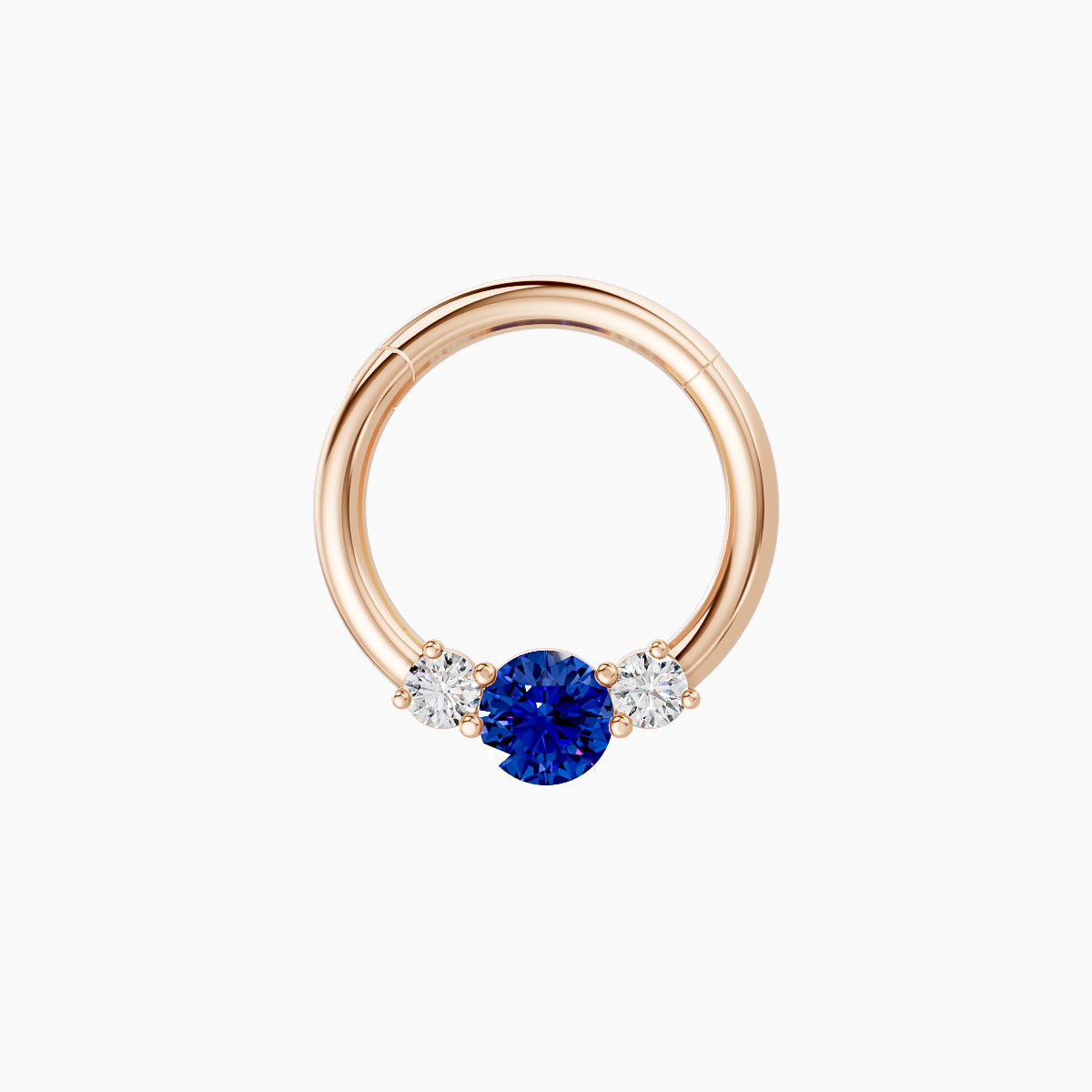 Grace | 18k Rose Gold 8 mm Trilogy Round Sapphire & Diamond Septum Piercing