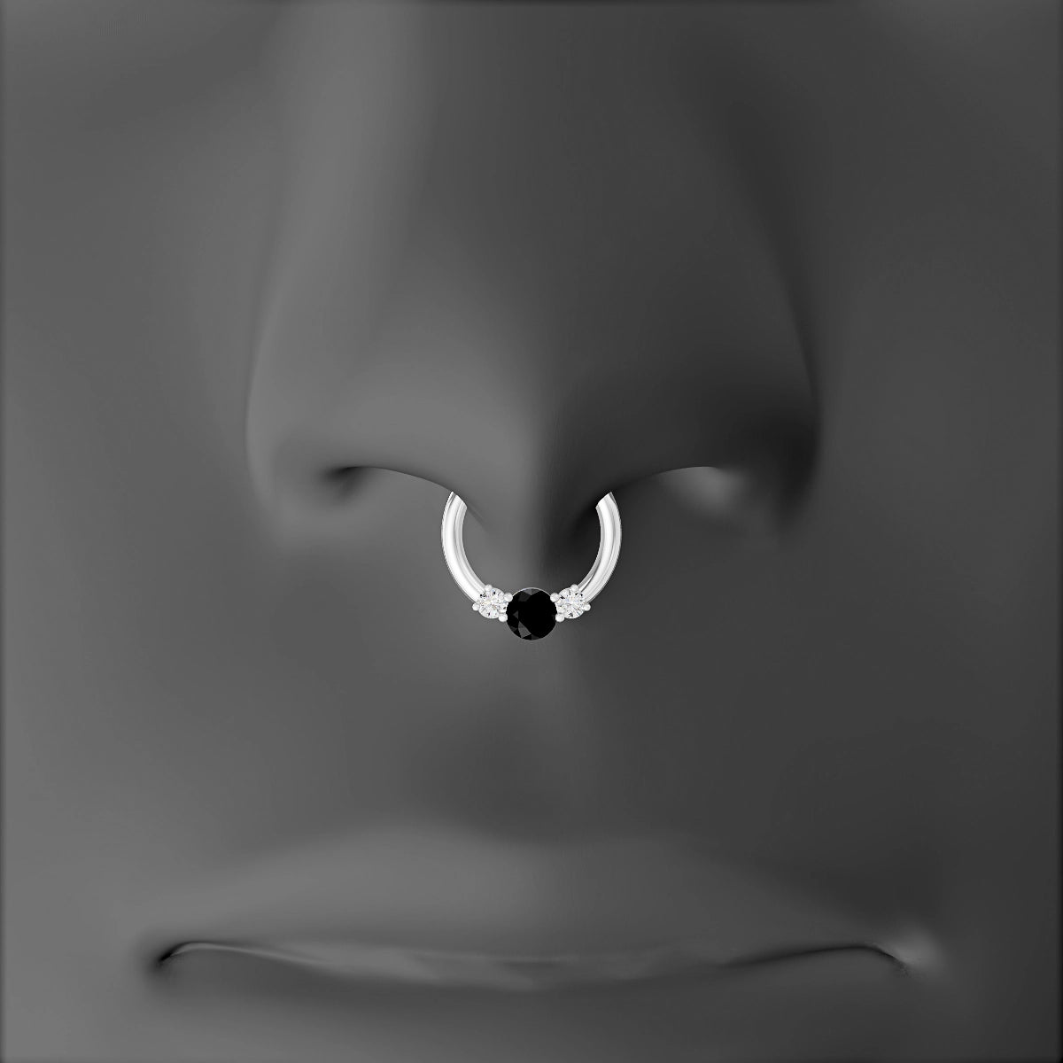 Grace | 18k White Gold 8 mm Trilogy Round Black Diamond & Diamond Septum Piercing