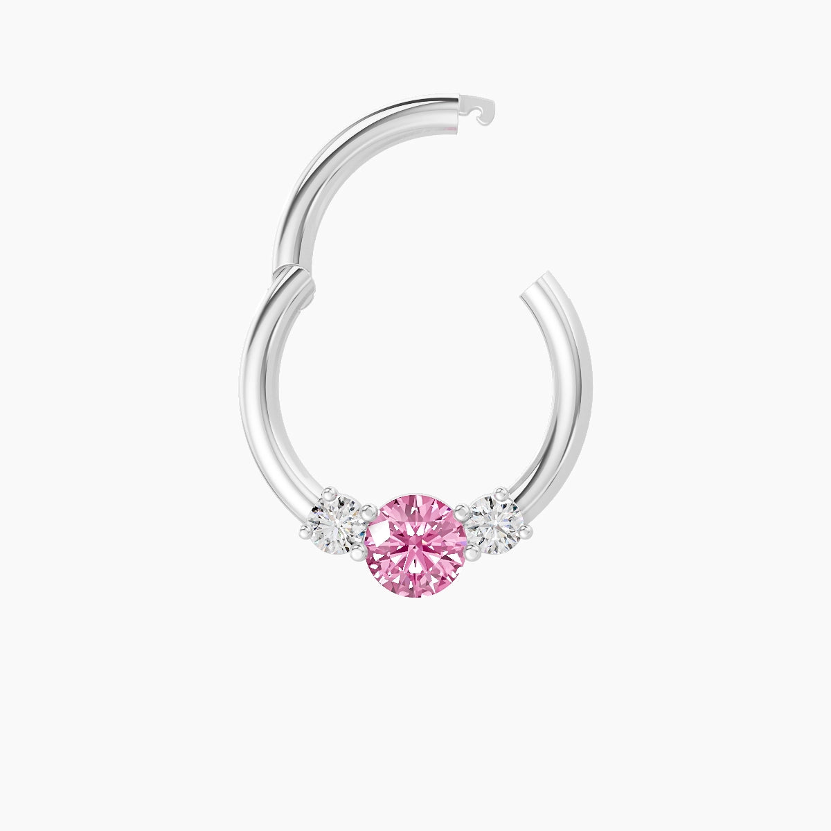 Grace | 18k White Gold 8 mm Trilogy Round Pink Sapphire & Diamond Septum Piercing
