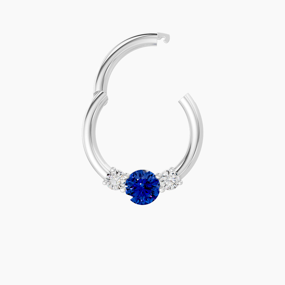 Grace | 18k White Gold 8 mm Trilogy Round Sapphire & Diamond Septum Piercing