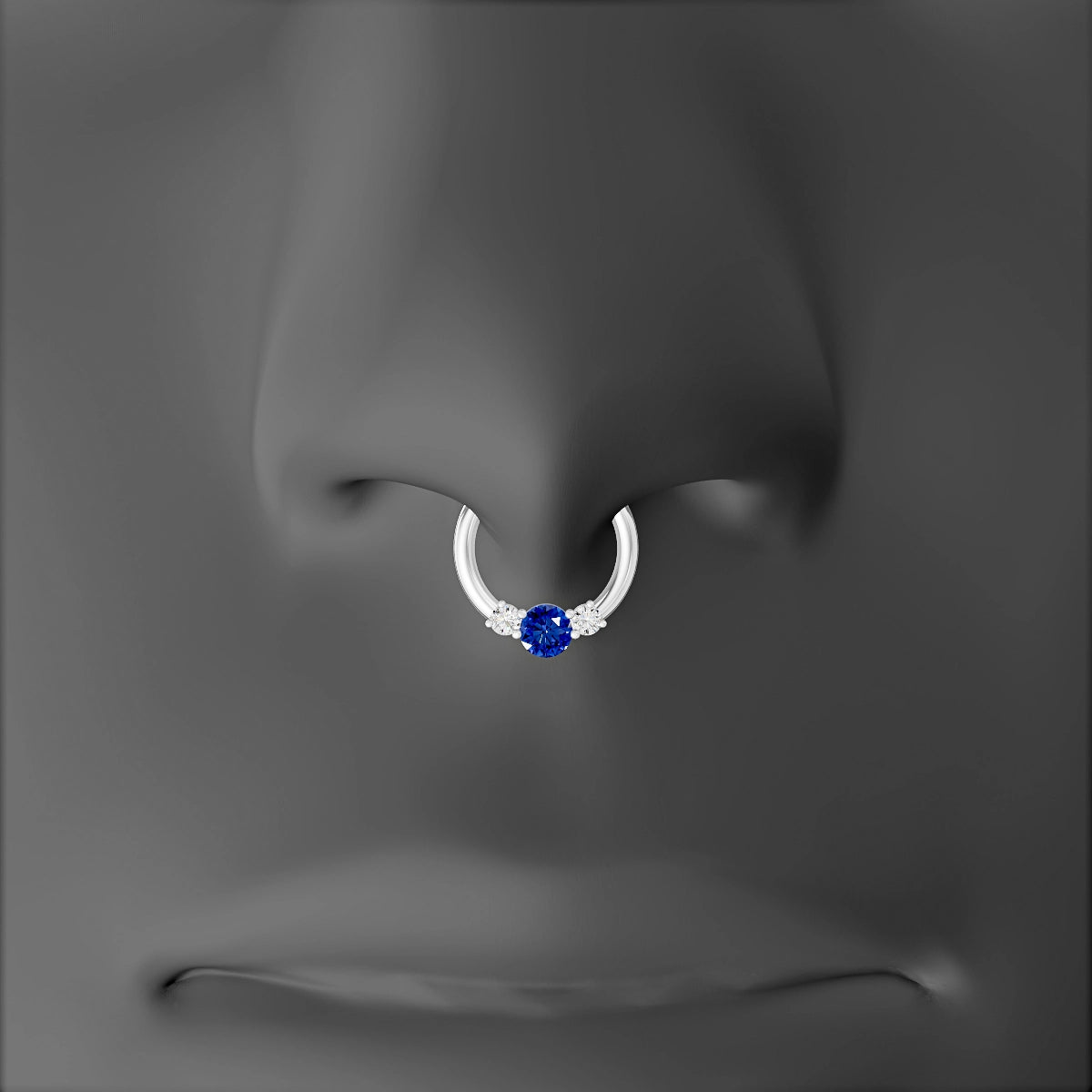 Grace | 18k White Gold 8 mm Trilogy Round Sapphire & Diamond Septum Piercing