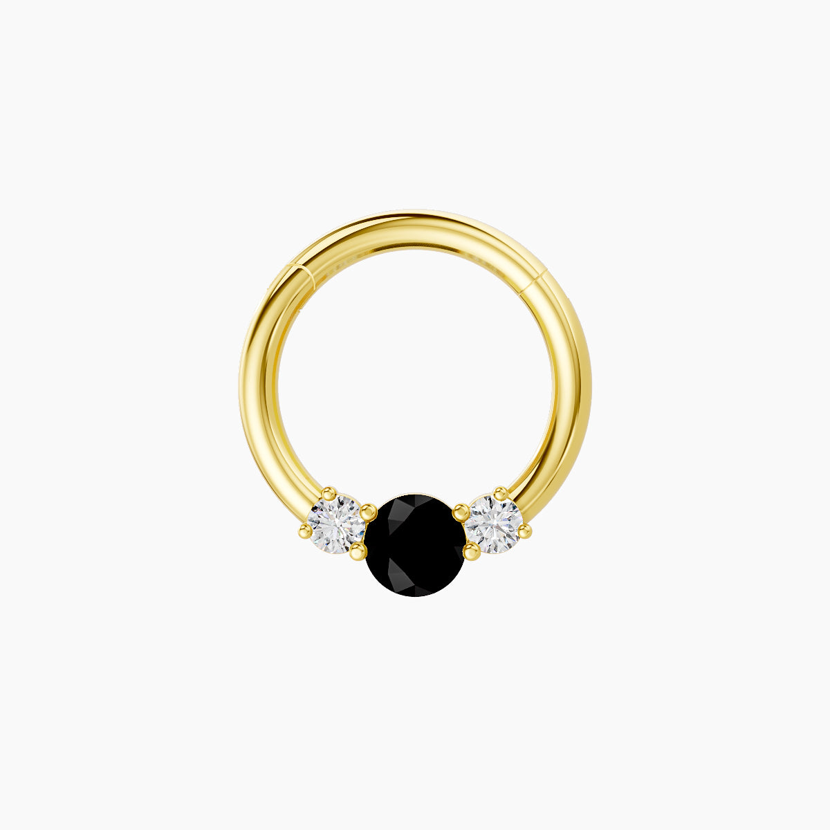 Grace | 18k Yellow Gold 8 mm Trilogy Round Black Diamond & Diamond Septum Piercing