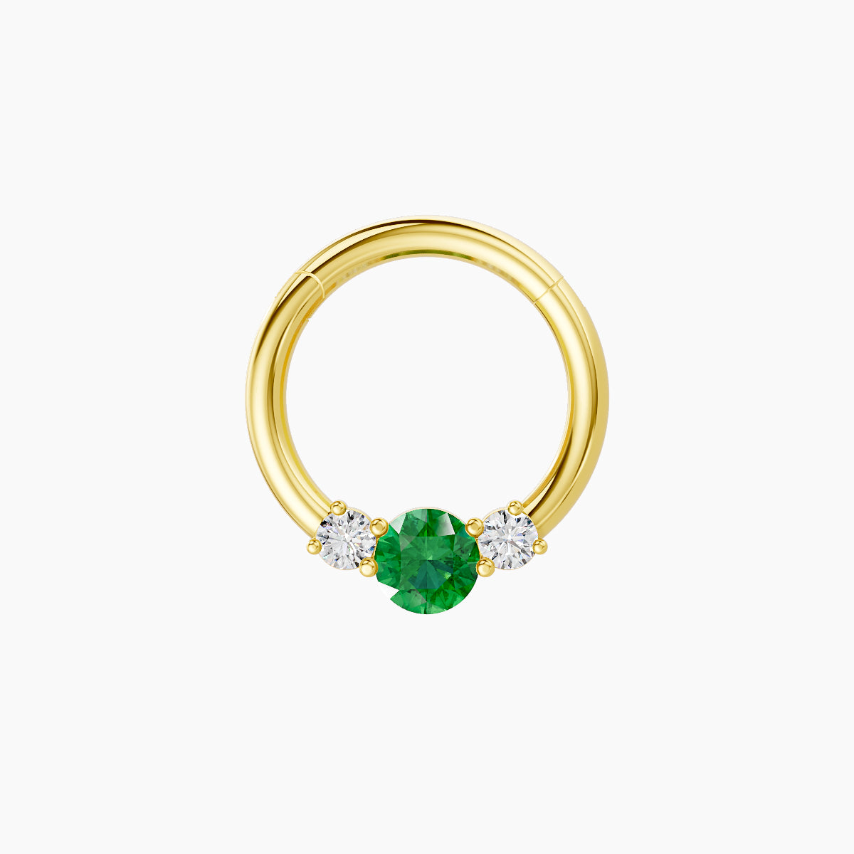 Grace | 18k Yellow Gold 8 mm Trilogy Round Emerald & Diamond Septum Piercing