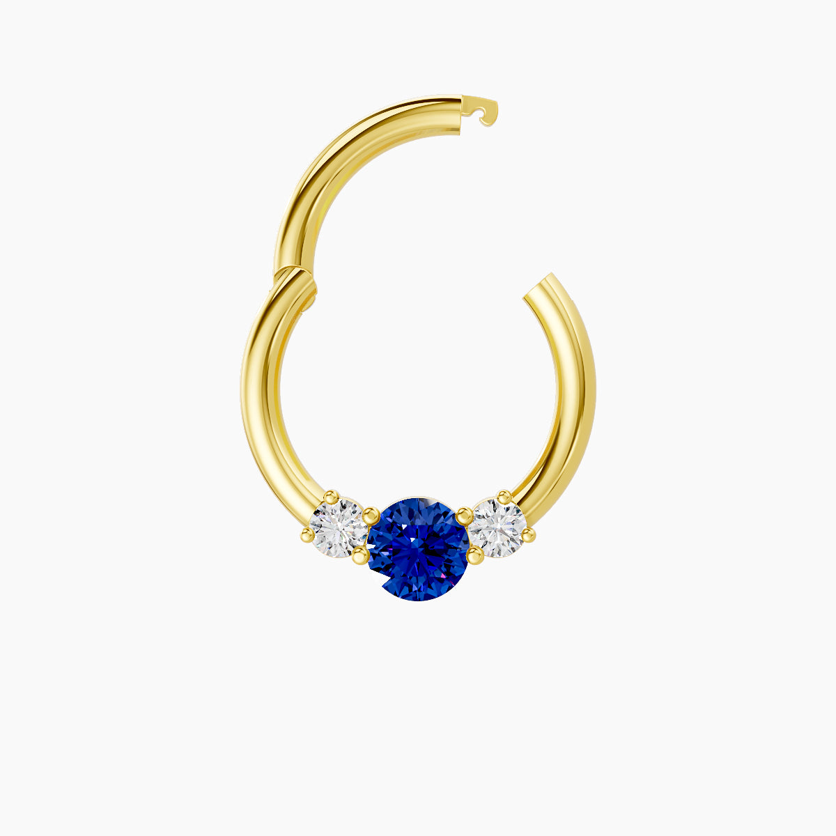 Grace | 18k Yellow Gold 8 mm Trilogy Round Sapphire & Diamond Septum Piercing