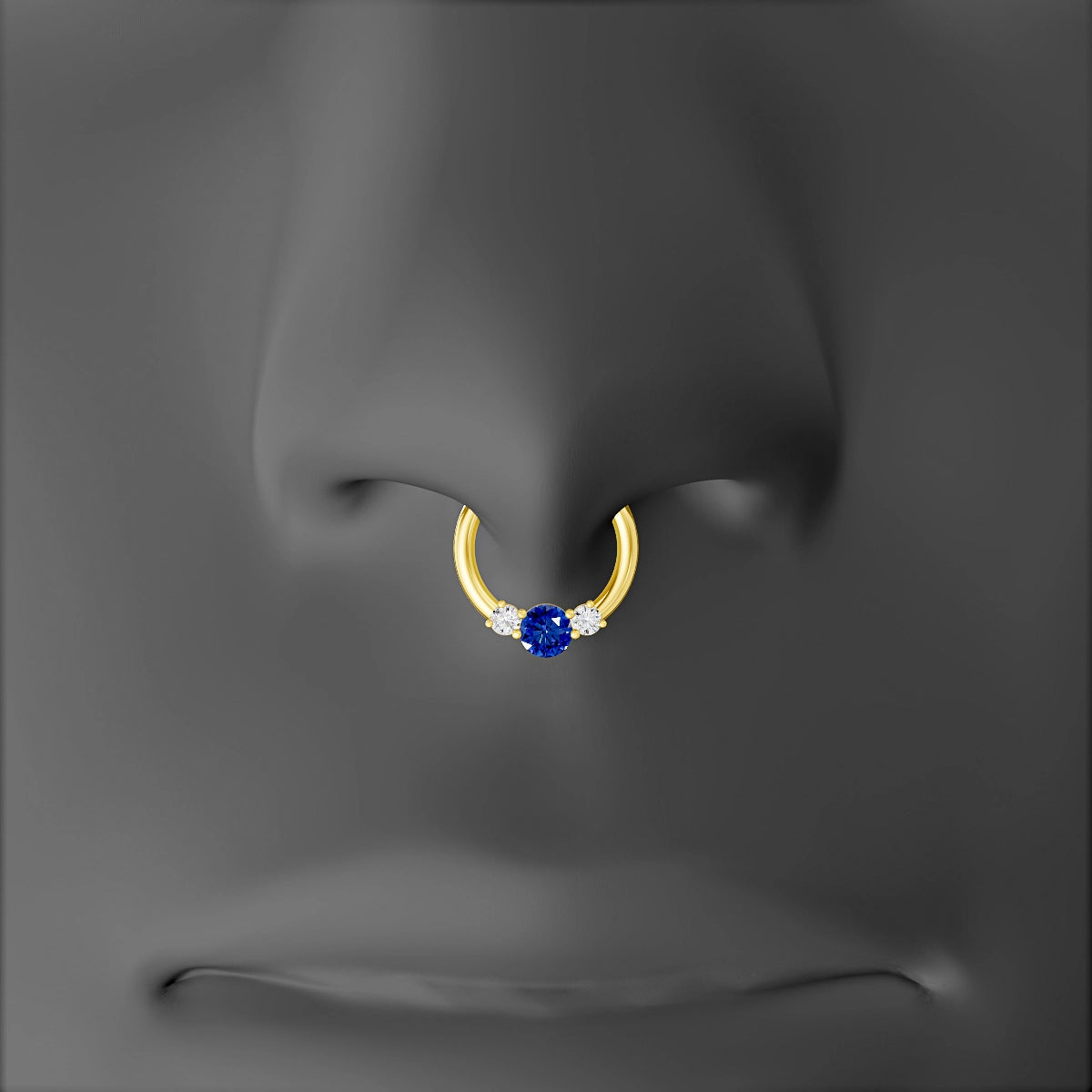 Grace | 18k Yellow Gold 8 mm Trilogy Round Sapphire & Diamond Septum Piercing