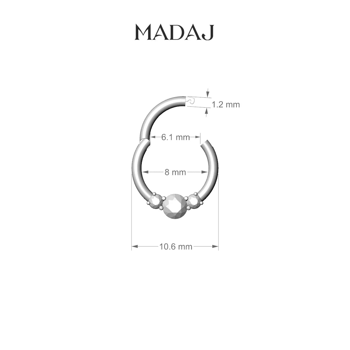 Grace | 18k Rose Gold 8 mm Trilogy Round Ruby & Diamond Septum Piercing