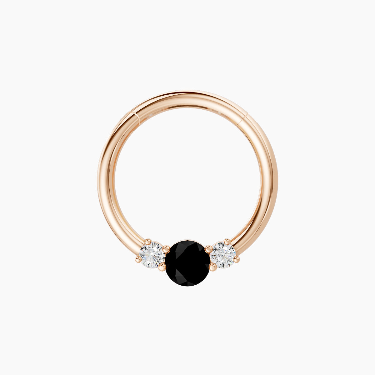 Grace | 18k Rose Gold 9.5 mm Trilogy Round Black Diamond & Diamond Daith Piercing