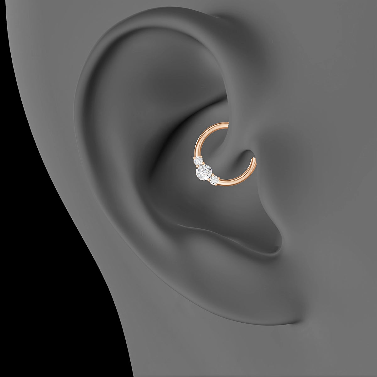 Grace | 18k Rose Gold 9.5 mm Trilogy Round Diamond Daith Piercing