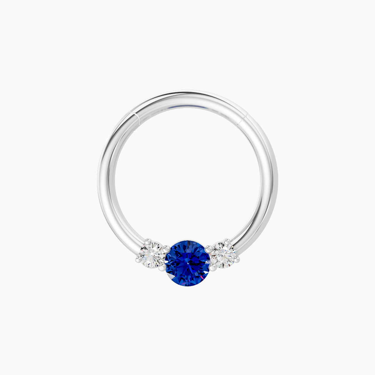 Grace | 18k White Gold 9.5 mm Trilogy Round Sapphire & Diamond Daith Piercing