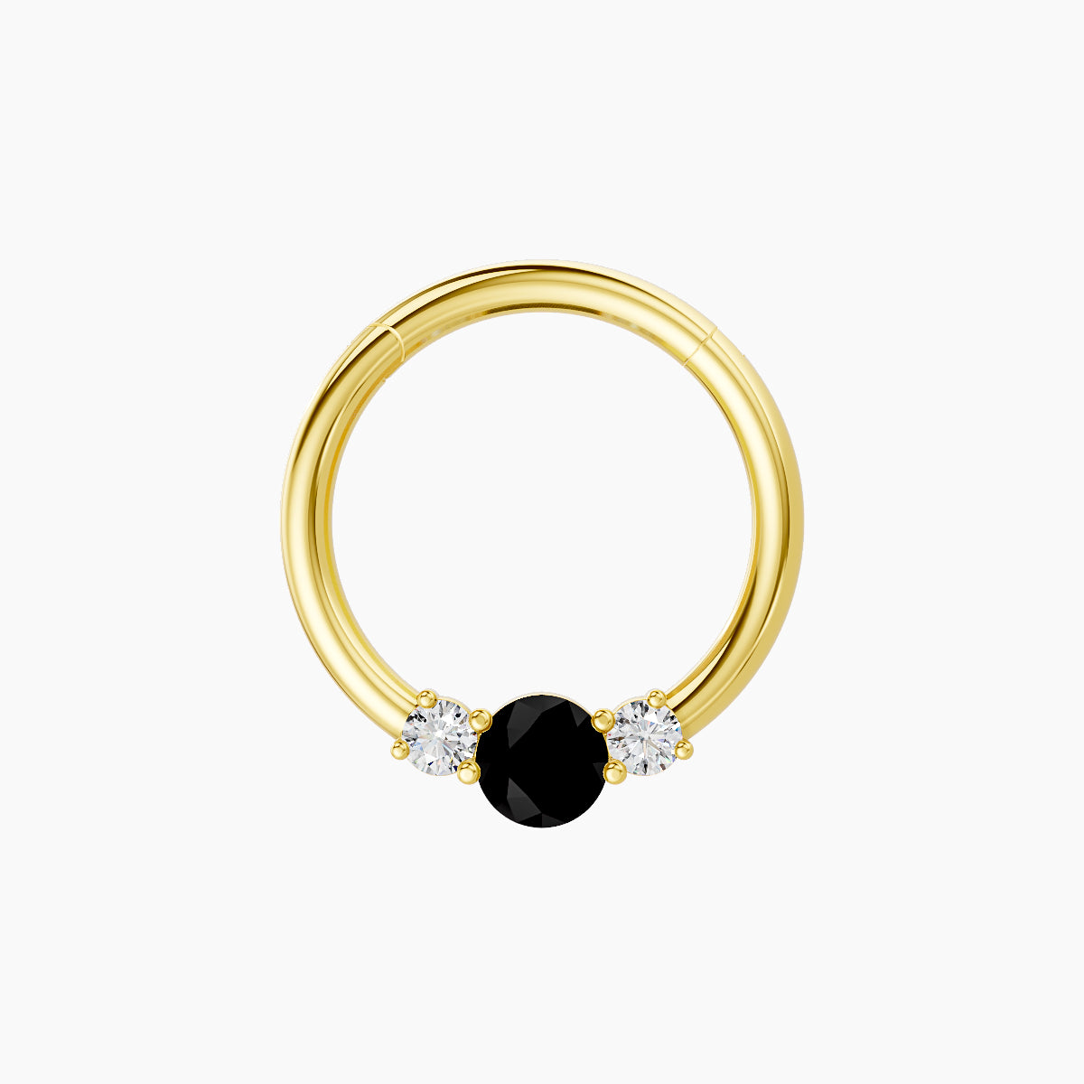 Grace | 18k Yellow Gold 9.5 mm Trilogy Round Black Diamond & Diamond Daith Piercing