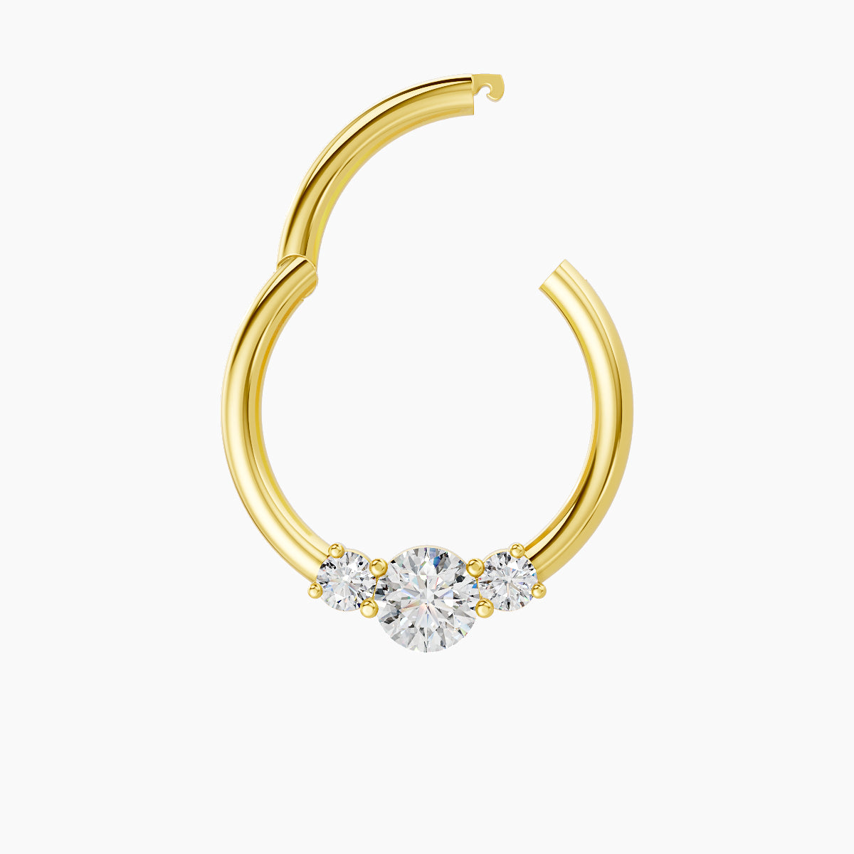 Grace | 18k Yellow Gold 9.5 mm Trilogy Round Diamond Daith Piercing
