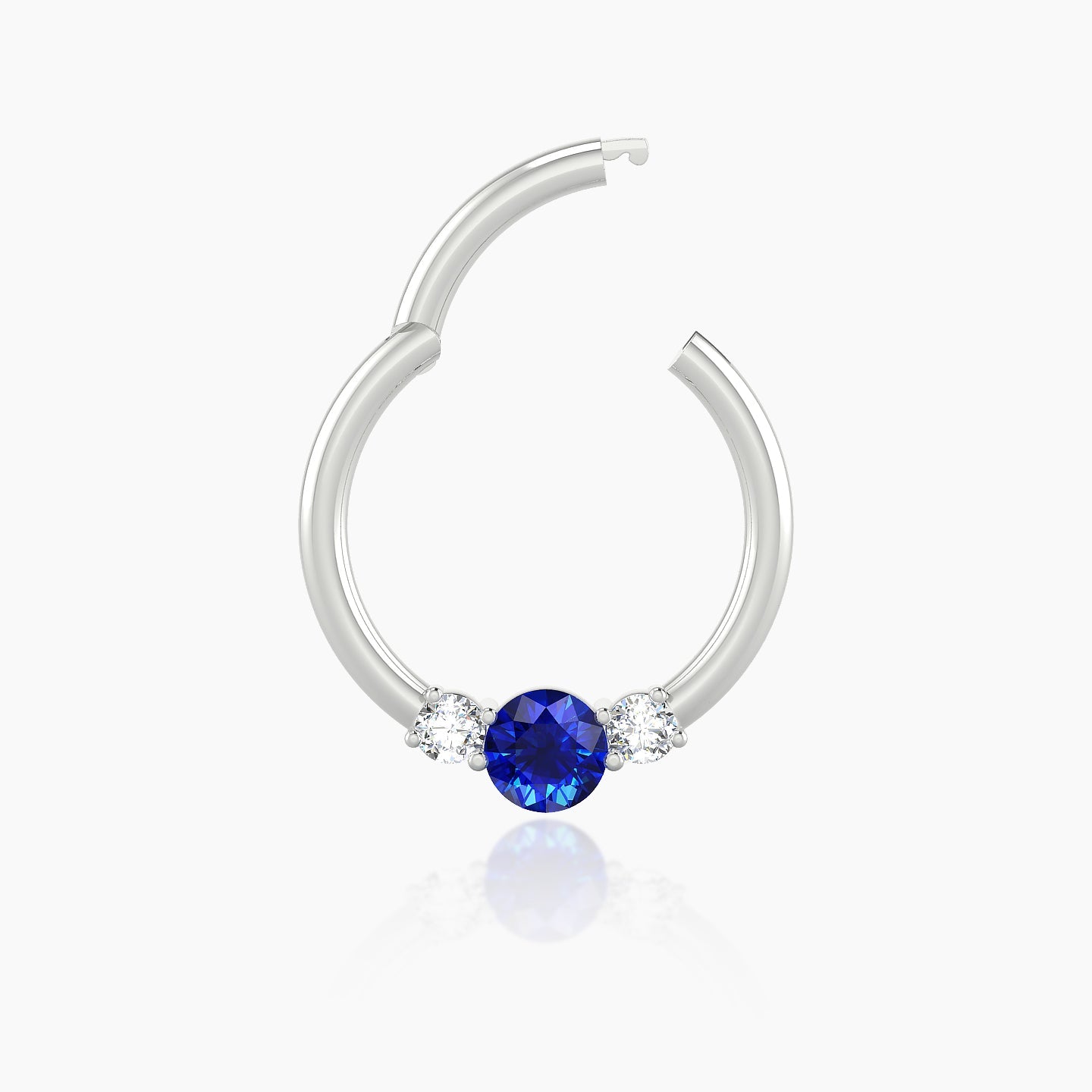 Grace | 18k White Gold 9.5 mm Trilogy Round Sapphire & Diamond Daith Piercing