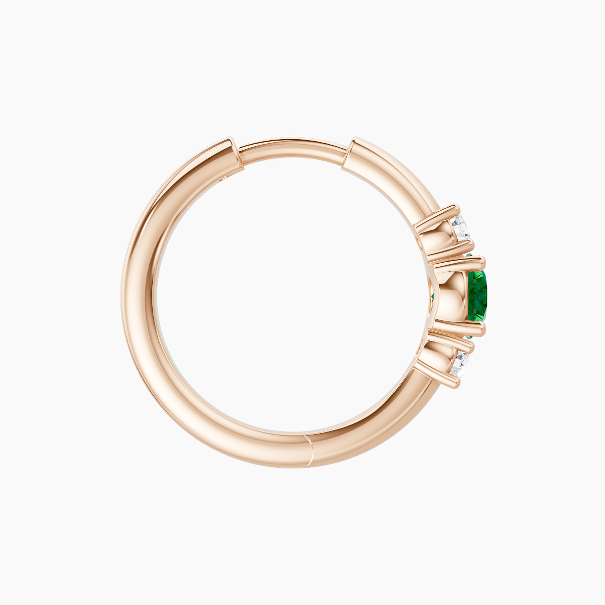 Grace | 18k Rose Gold 9.5 mm Trilogy Round Emerald & Diamond Hoop Piercing