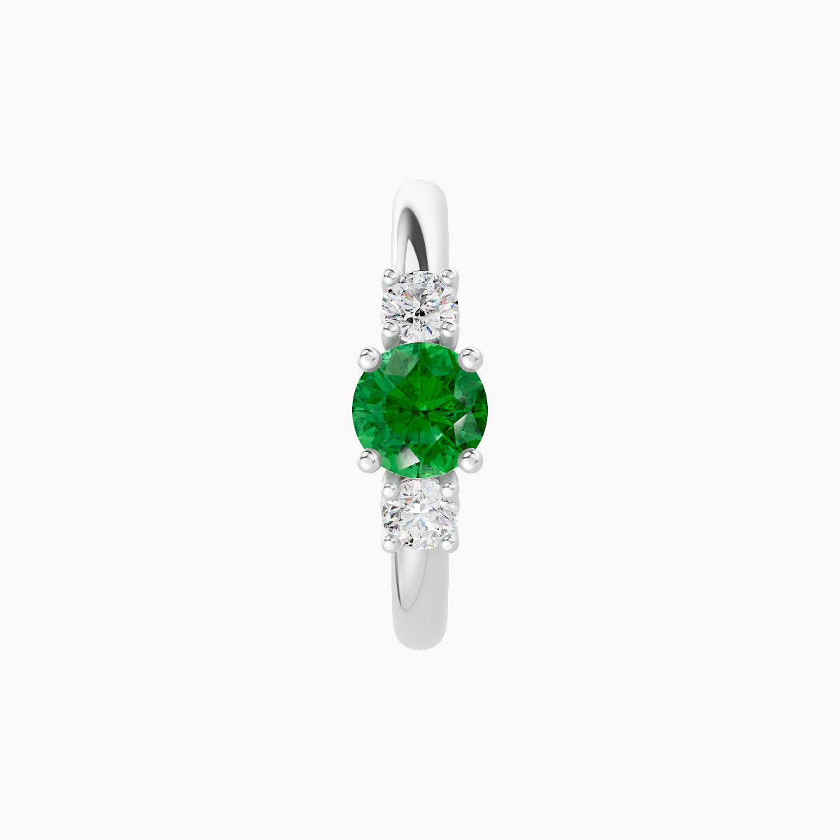Grace | 18k White Gold 9.5 mm Trilogy Round Emerald & Diamond Hoop Piercing