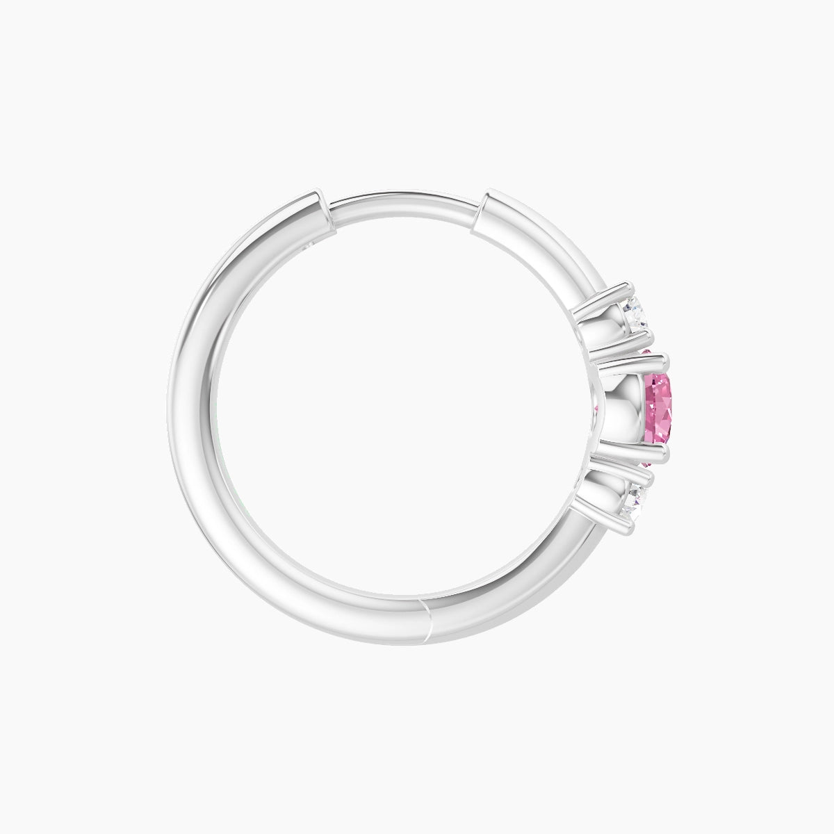 Grace | 18k White Gold 9.5 mm Trilogy Round Pink Sapphire & Diamond Hoop Piercing