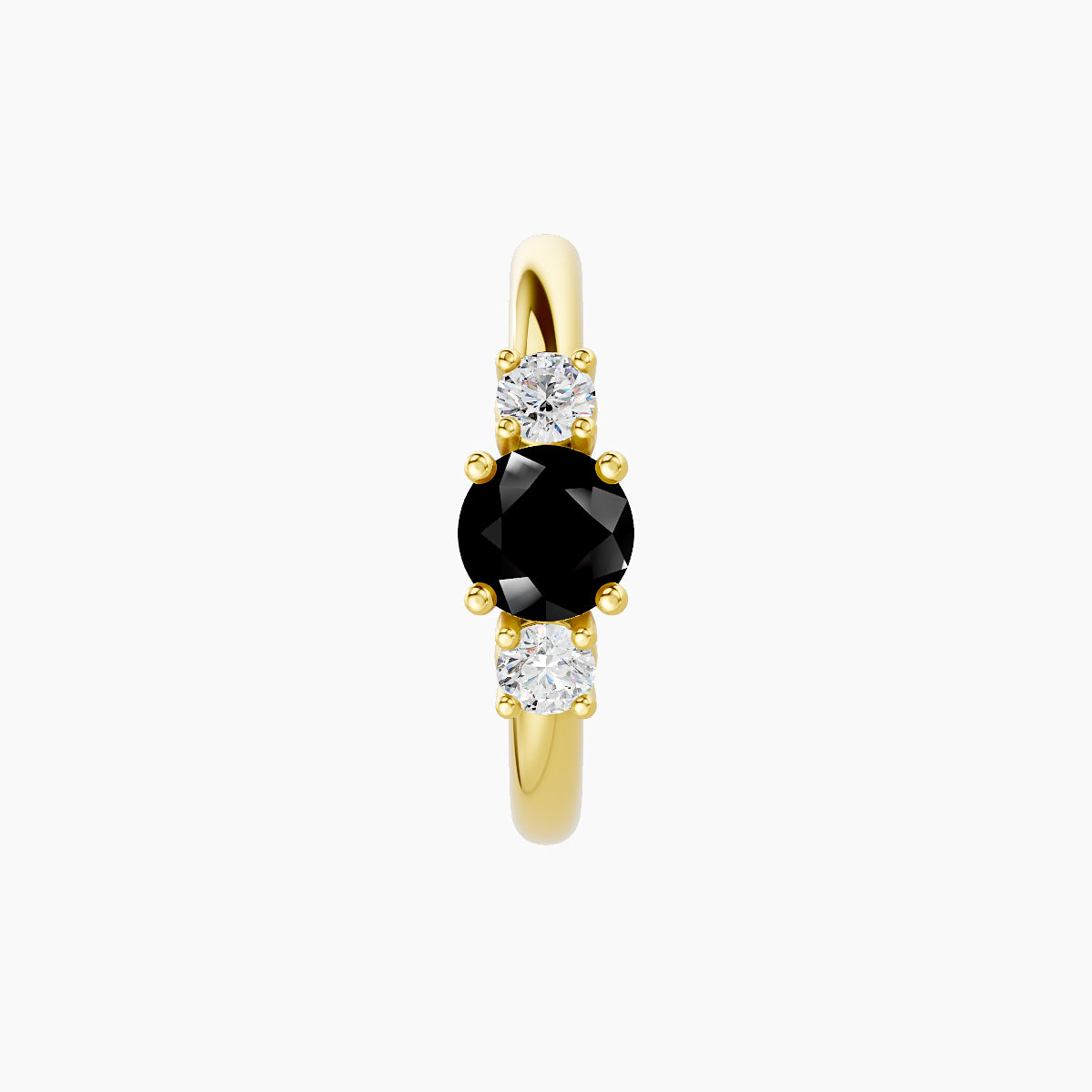Grace | 18k Yellow Gold 9.5 mm Trilogy Round Black Diamond & Diamond Hoop Piercing