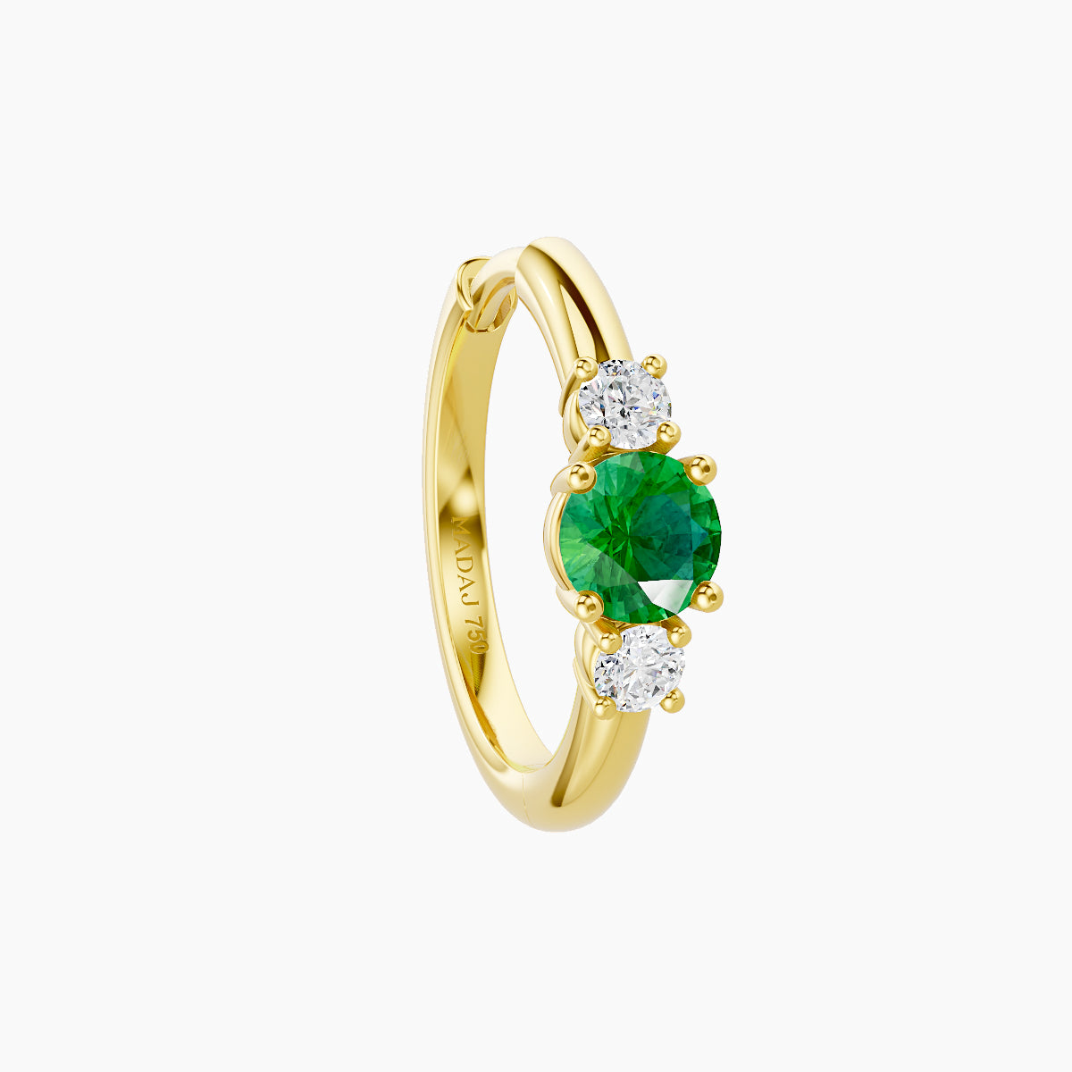 Grace | 18k Yellow Gold 9.5 mm Trilogy Round Emerald & Diamond Hoop Piercing