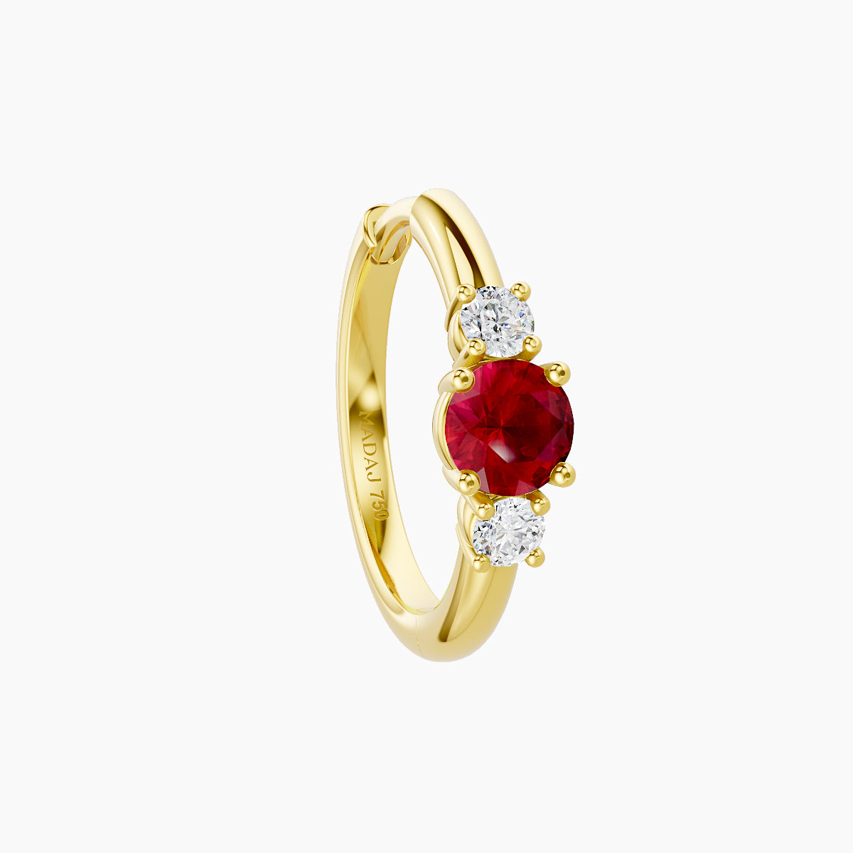Grace | 18k Yellow Gold 9.5 mm Trilogy Round Ruby & Diamond Hoop Piercing