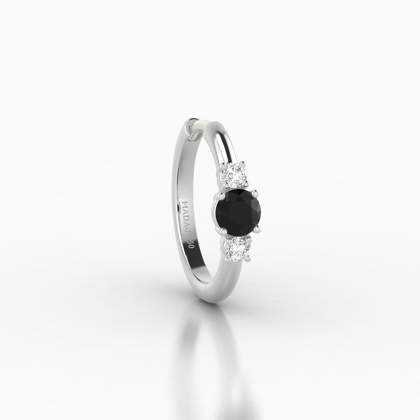 Grace | 18k White Gold 9.5 mm Trilogy Round Black Diamond & Diamond Hoop Piercing