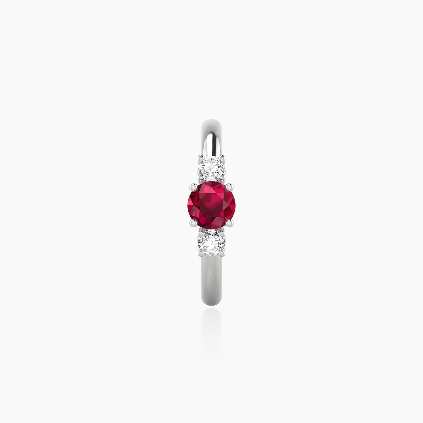 Grace | 18k White Gold 9.5 mm Trilogy Round Ruby & Diamond Hoop Piercing