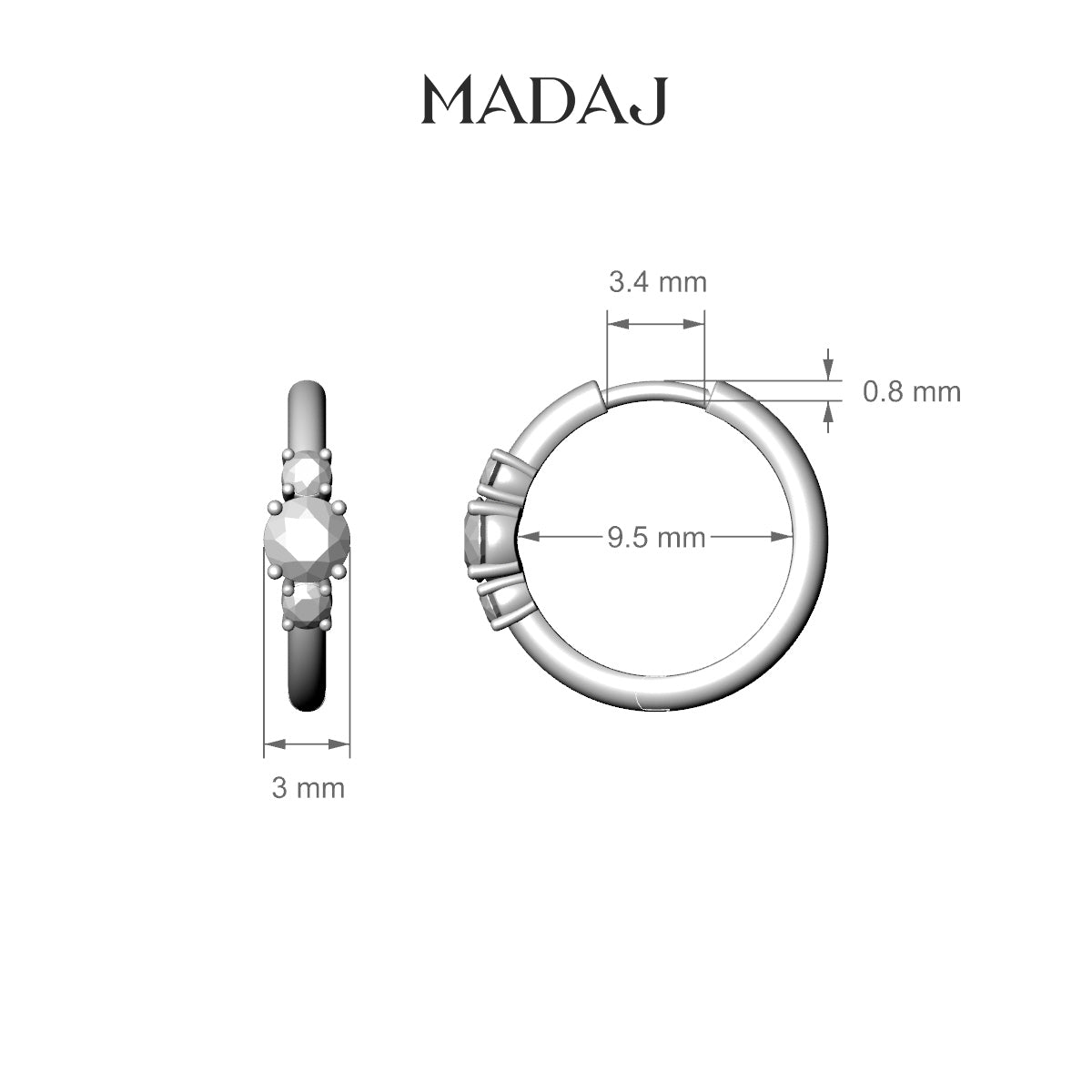 Grace | 18k White Gold 9.5 mm Trilogy Round Emerald & Diamond Hoop Piercing
