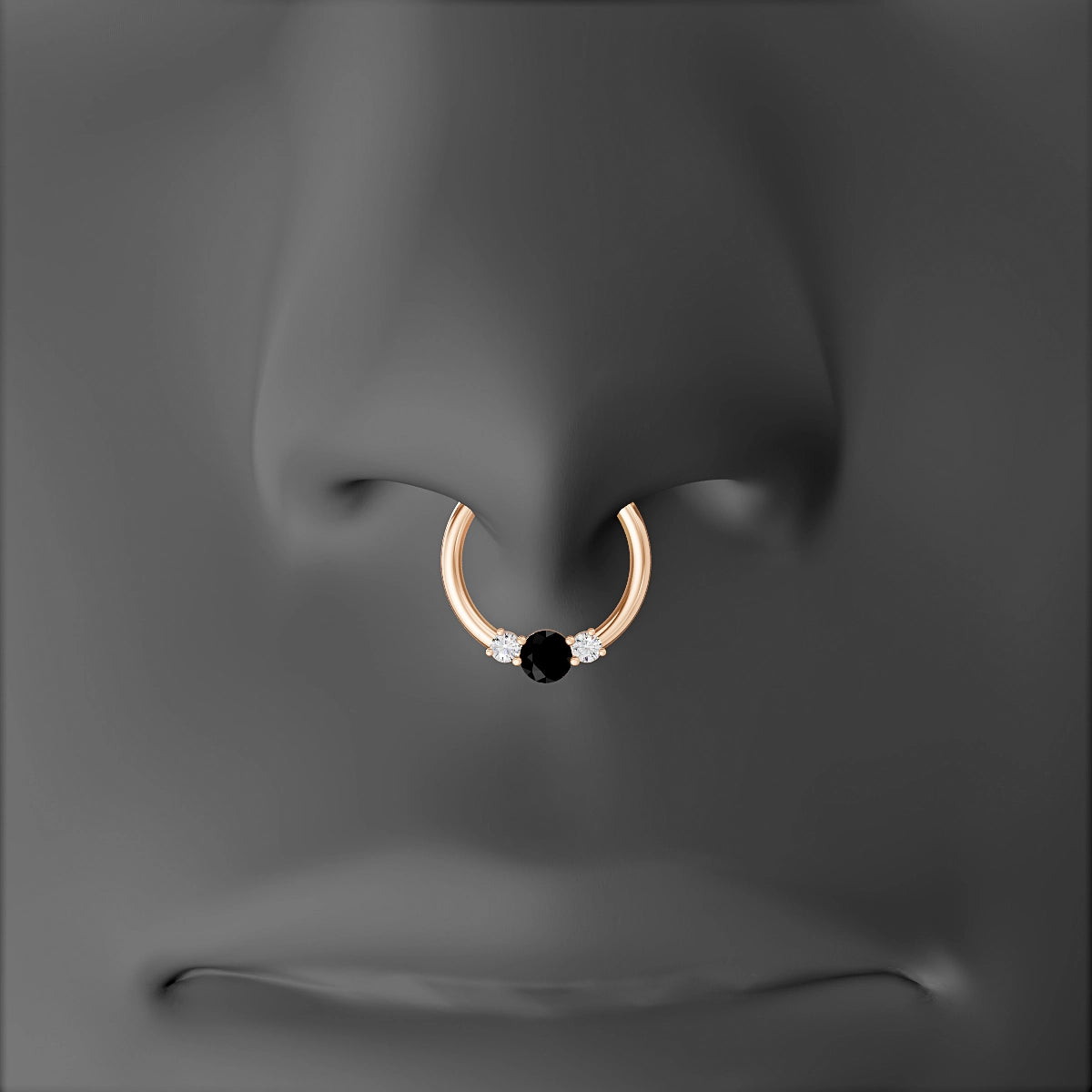 Grace | 18k Rose Gold 9.5 mm Trilogy Round Black Diamond & Diamond Septum Piercing