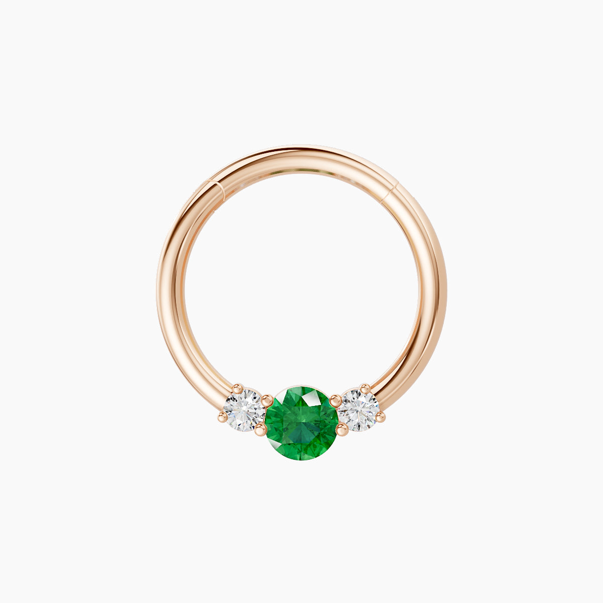 Grace | 18k Rose Gold 9.5 mm Trilogy Round Emerald & Diamond Septum Piercing