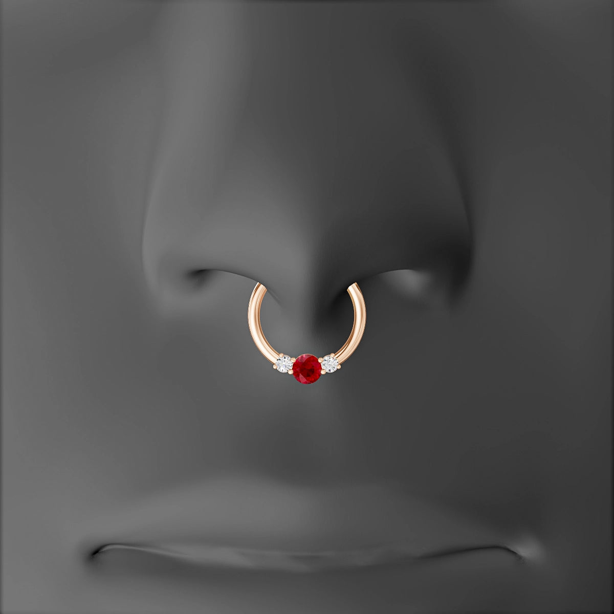 Grace | 18k Rose Gold 9.5 mm Trilogy Round Ruby & Diamond Septum Piercing
