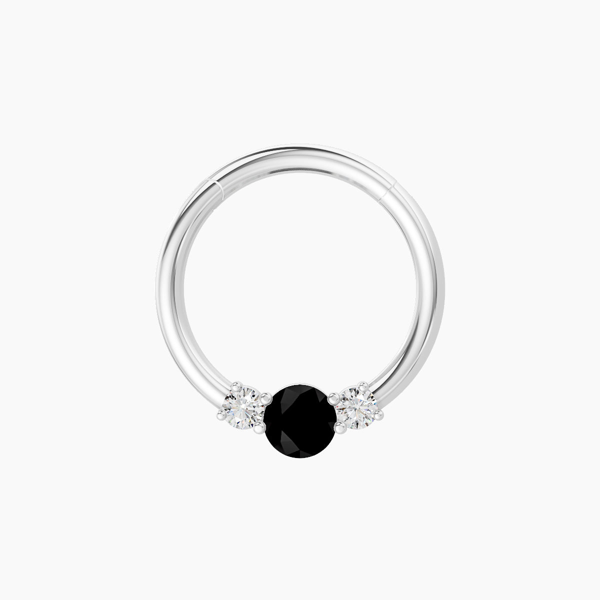 Grace | 18k White Gold 9.5 mm Trilogy Round Black Diamond & Diamond Septum Piercing